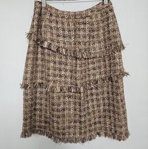 Lafayette 148 New York Brown Tan A-Line Tiered Skirt